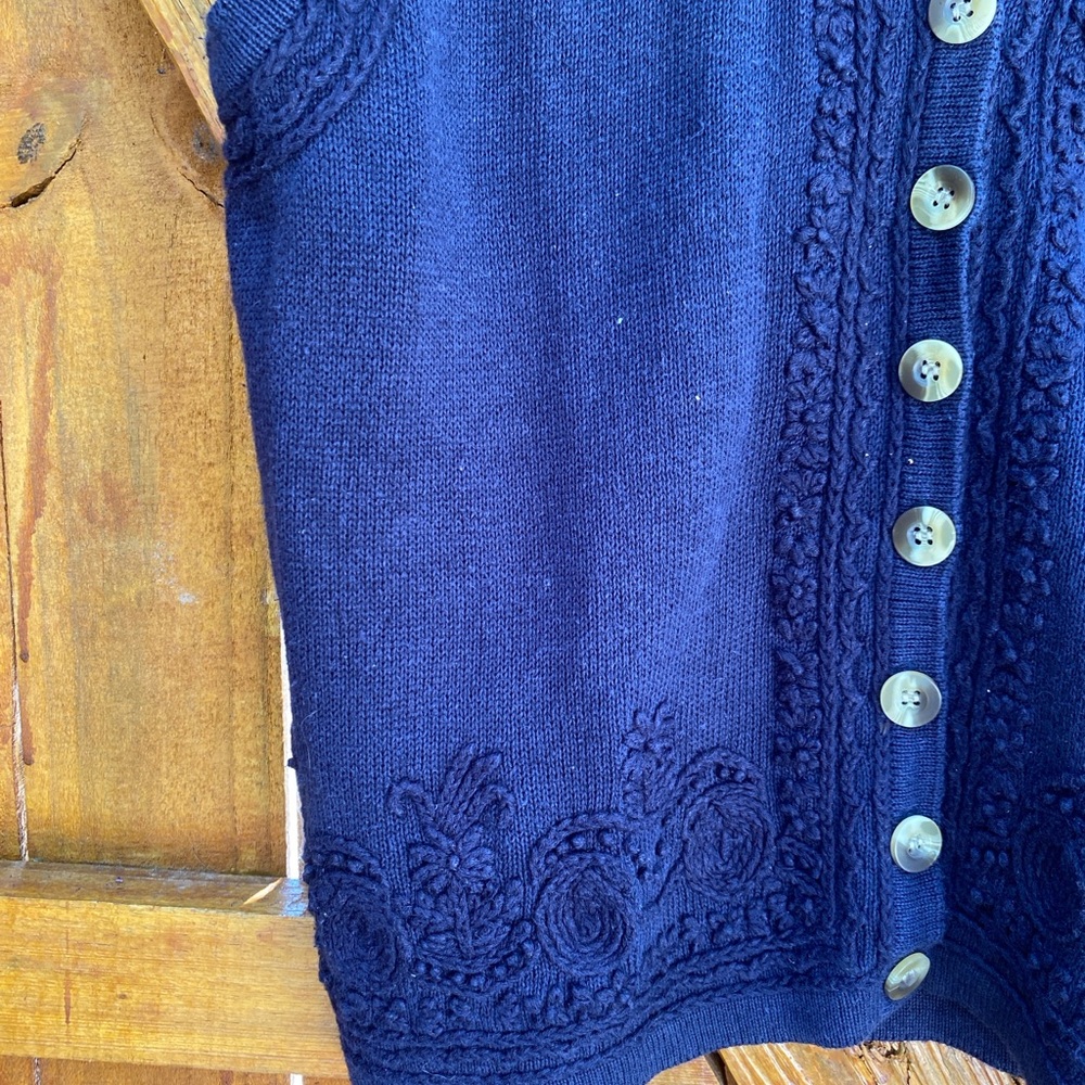 Worthington Vintage Size Medium Blue Embellished  Vest Sweater with Lace Detail